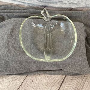 Glass apple clear candy dish 8.5”x9”